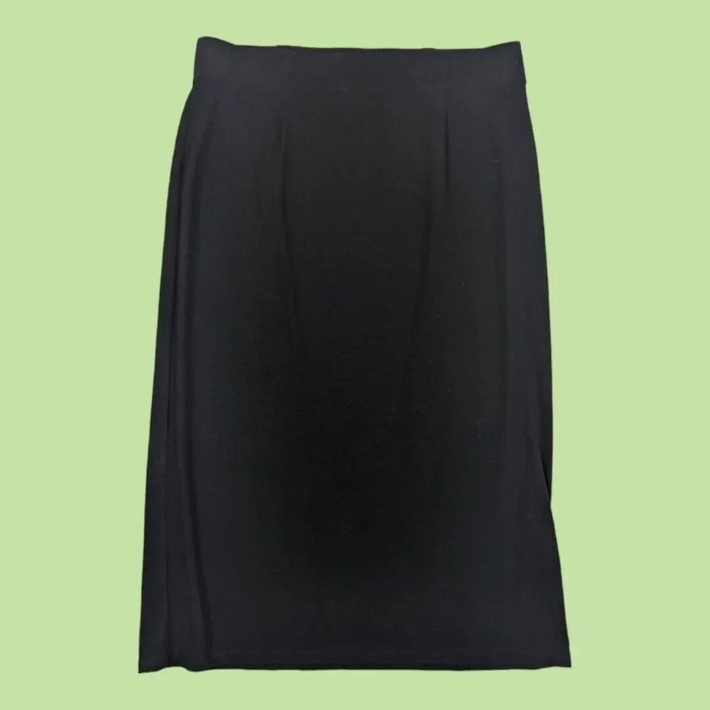 EILEEN FISHER Skirt‎ PM Petite Rayon Jersey Midi Straight Pencil Black USA